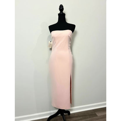 Katie May LA Grace Midi Dress in Blush Medium Strapless Side Slit Cutout Lined