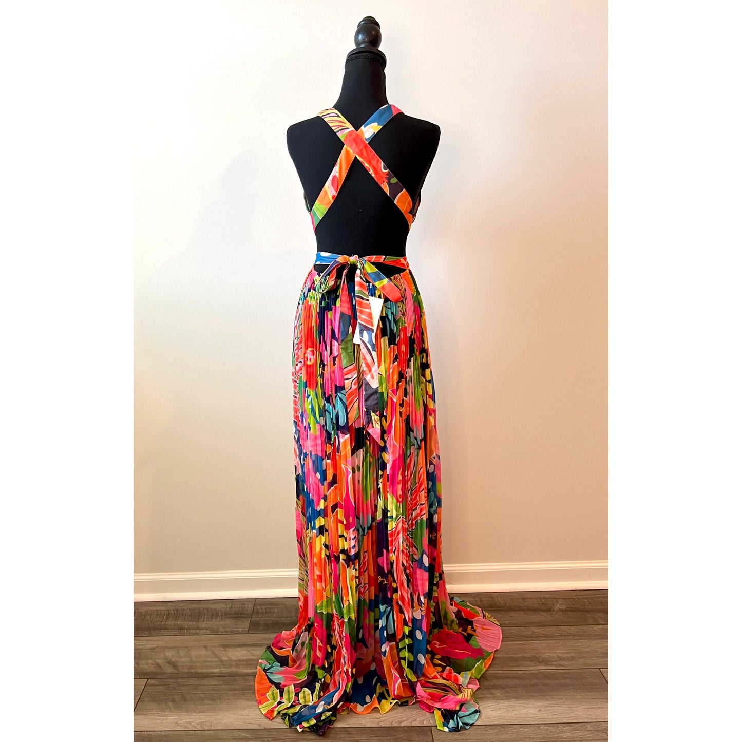 Rococo Sand Plum Cut-Out Maxi Dress in Mix Fruit Floral Sleeveless Lined Slit Front