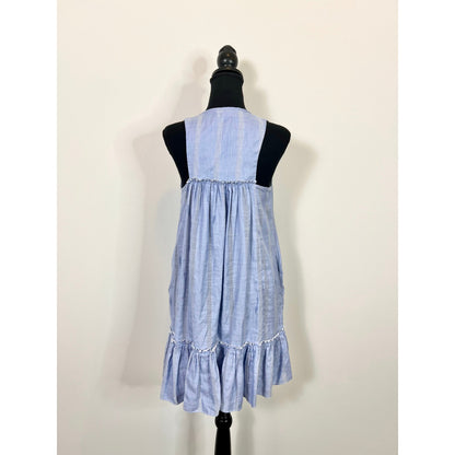 Lemlem Nefasi Bib A-Line Mini Dress Blue Striped Size XS Ruffle Classic Cotton