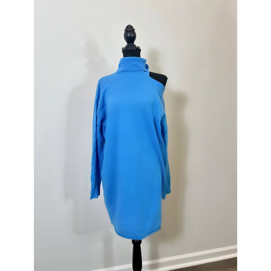 360 Cashmere Joana Turtleneck Sweater Dress in Atlantic Blue Medium Knit Cutout