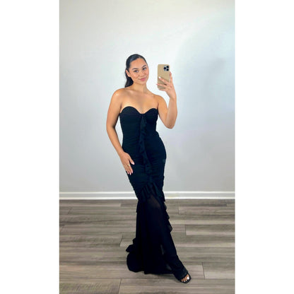 Majorelle Giules Gown in Black Small Maxi Length Strapless Lined Ruffle Party