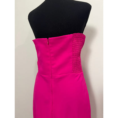 Amanda Uprichard Women's Mandy Midi Dress in Hot Pink Large Side Slit Strapless