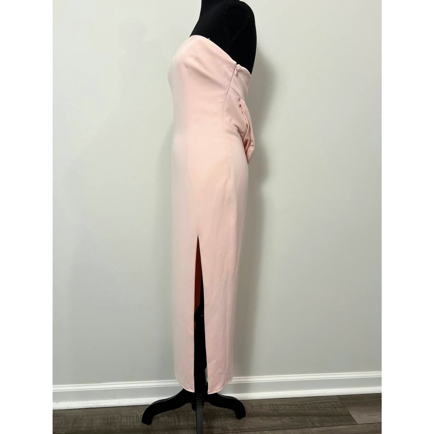 Katie May LA Grace Midi Dress in Blush Medium Strapless Side Slit Cutout Lined