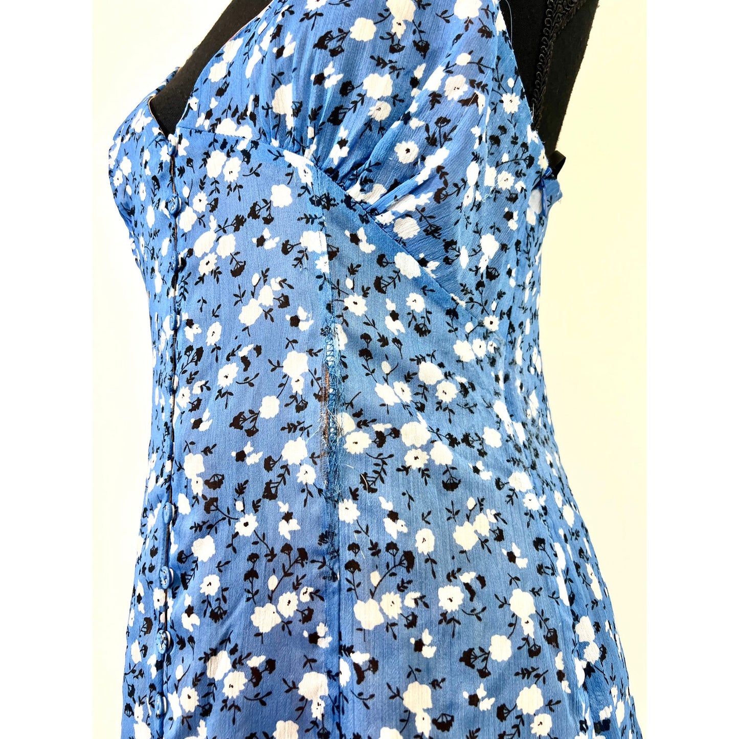 Majorelle Quincy Midi Dress in Blue Ditsy Floral Medium Button Front Lined Party