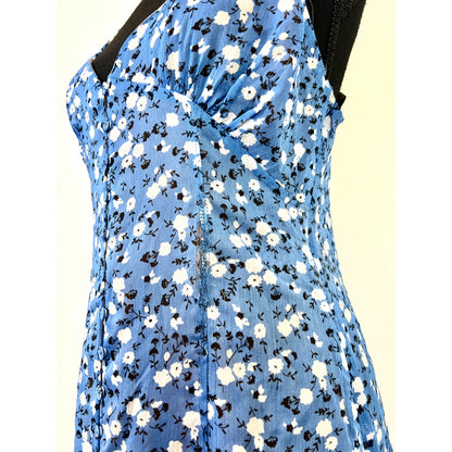 Majorelle Quincy Midi Dress in Blue Ditsy Floral Medium Button Front Lined Party