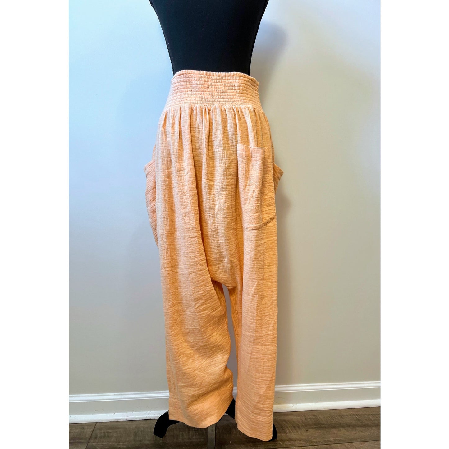 Free People Wide-Leg Pants Peach Medium Pull On Drawstring Elastic Waist Pockets