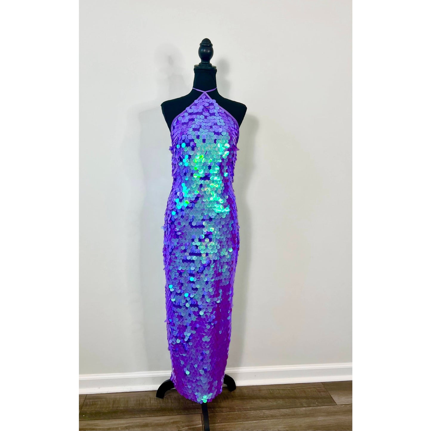 New Arrivals Blanca Es Paradis Dress Purple Sz 40/8 Maxi Halterneck Sequin Party