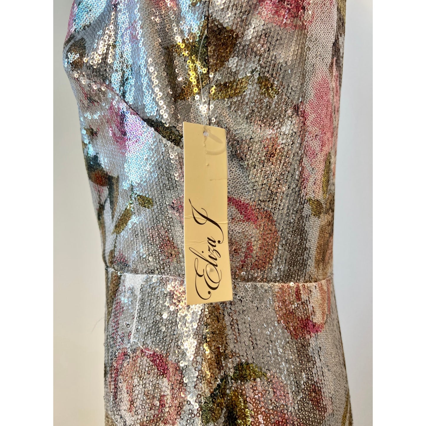 Eliza J Floral Sequined Gown Maxi Dress Size 12 Sleeveless Stretch Lined Formal