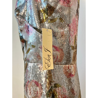 Eliza J Floral Sequined Gown Maxi Dress Size 12 Sleeveless Stretch Lined Formal