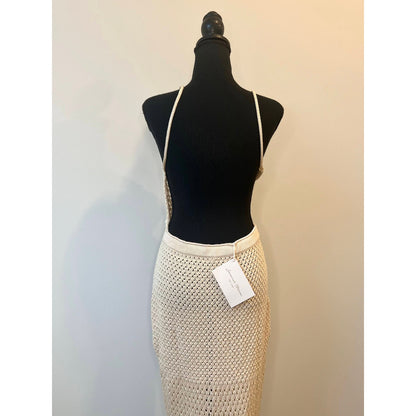 Savannah Morrow Tiva Maxi Dress in Cream Size XL Sleeveless Open Knit Cutout