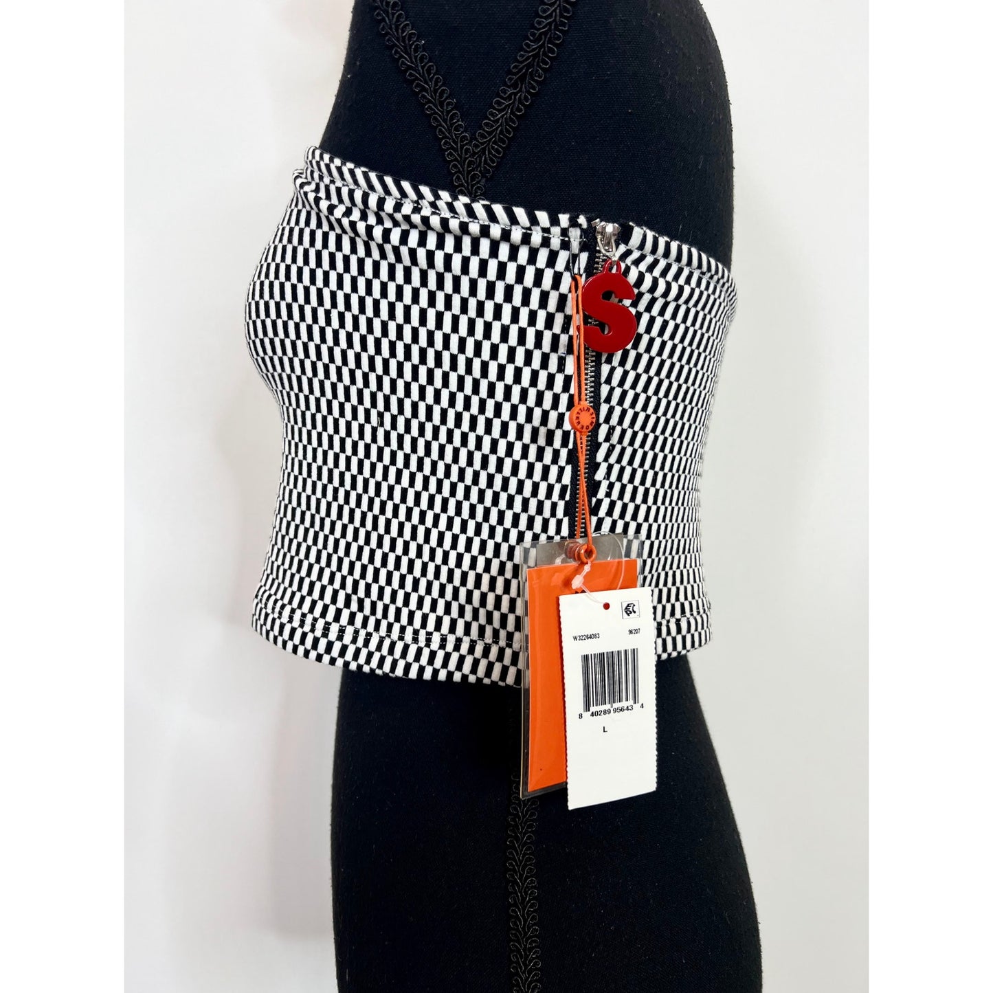 Simon Miller Tube Top in Black/White Checkered Large Strapless Side Zip Party