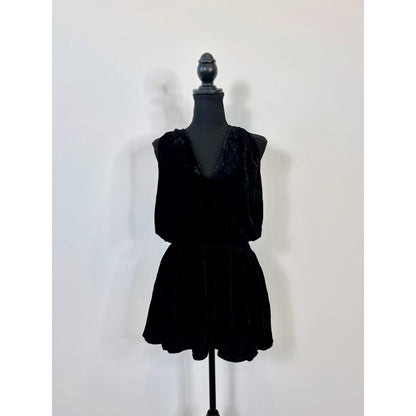 Ramy Brook Jerry Velvet Mini Dress in Black Small Sleeveless V-Neck Keyhole Back