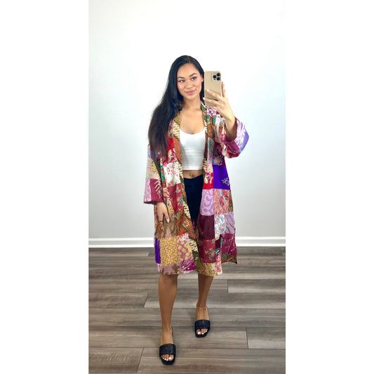 Jaded Gypsy Patchwork Kimono Duster Jacket Multicolor One Size Floral Open Front