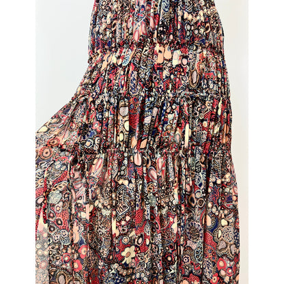 A.L.C. Laura Halter Tiered Printed Maxi Dress One Size Sleeveless Colorful