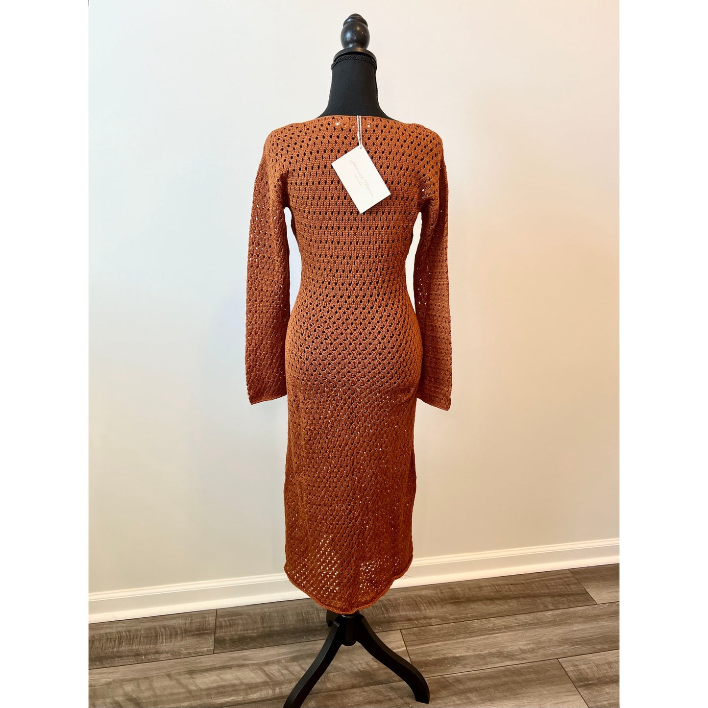 Savannah Morrow Winona Dress in Terracotta Open Knit Long Sleeve Beach Summer