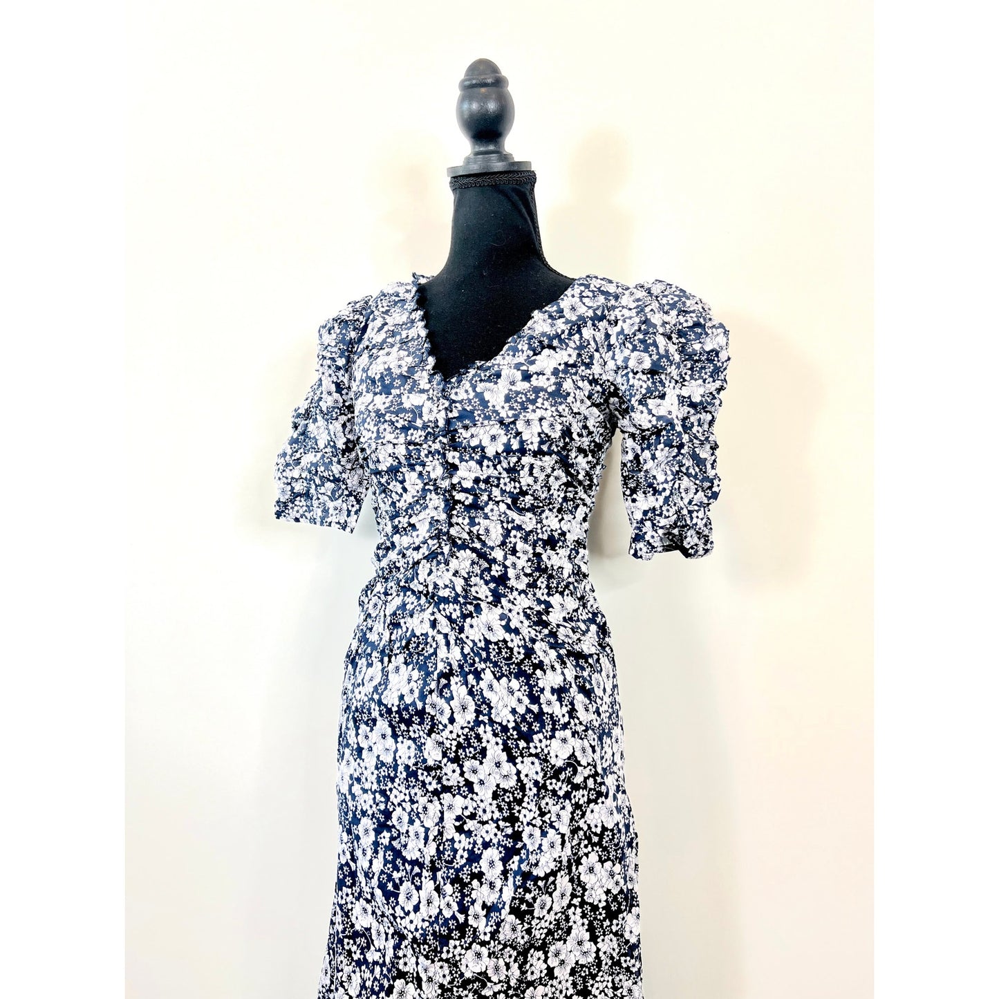 SEA Suzie Womens Floral Print Dress in Navy Blue Size XS Short Sleeve Cotton