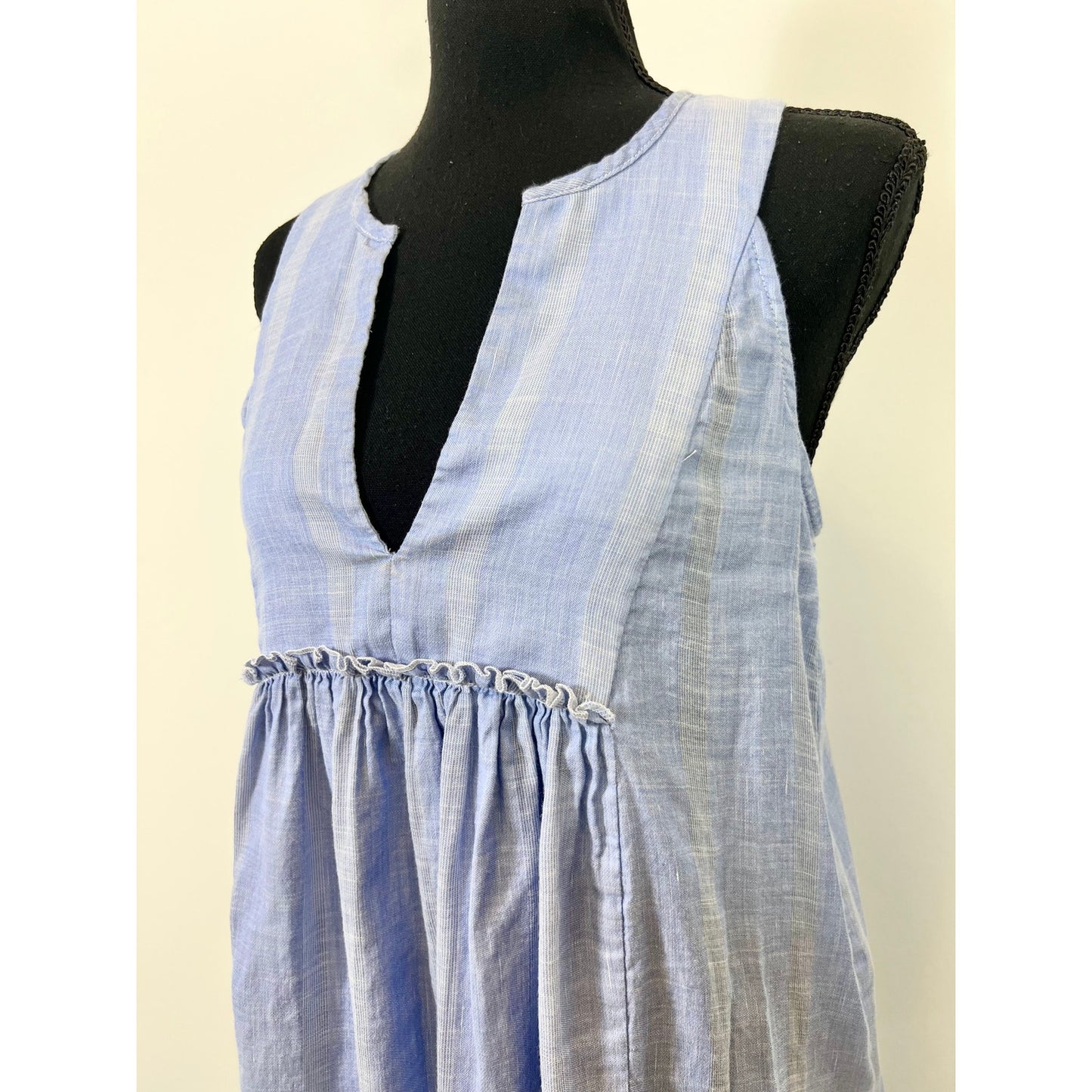 Lemlem Nefasi Bib A-Line Mini Dress Blue Striped Size XS Ruffle Classic Cotton