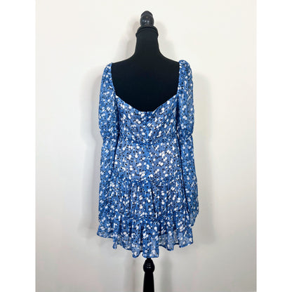 Majorelle Ailish Mini Dress in Blue Ditzy Medium Floral Ruched Long Sleeve Lined