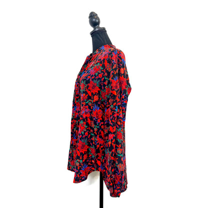 Rag and Bone Emily Silk Floral Blouse in Red Multi Medium Long Sleeve Silk