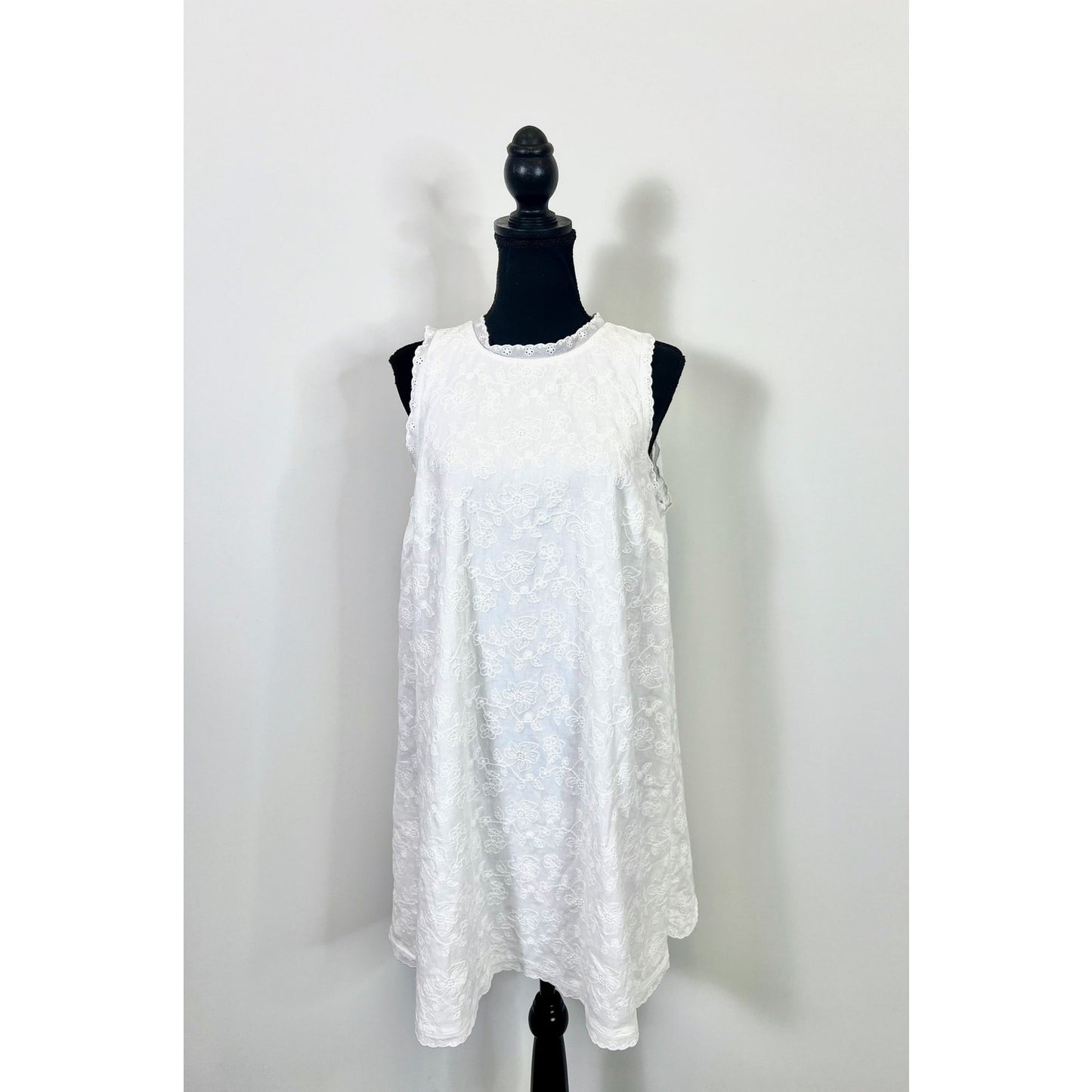 Lulu's Sweet Loveliness Shift Mini Dress in White Large Floral Embroidered Party