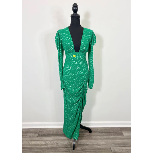 Rococo Sand Elna Maxi Dress in Green Size XS Metallic Side Slit Lined Party