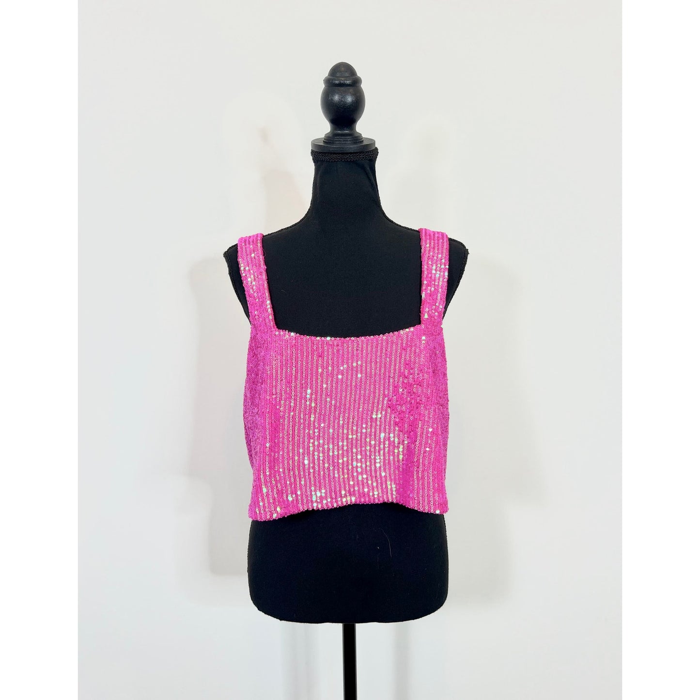 Show Me Your Mumu Tara Pink Sequin Crop Top Large
