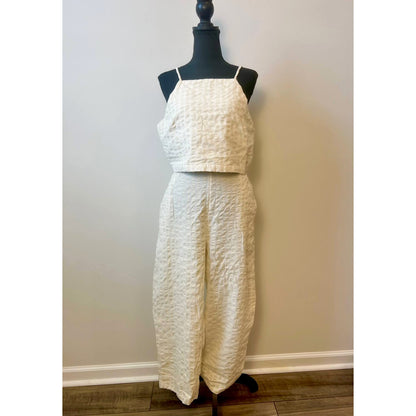 Free People Tulip Co-Ord Set in Ivory Ecru Check Gingham Gauze Large Textured