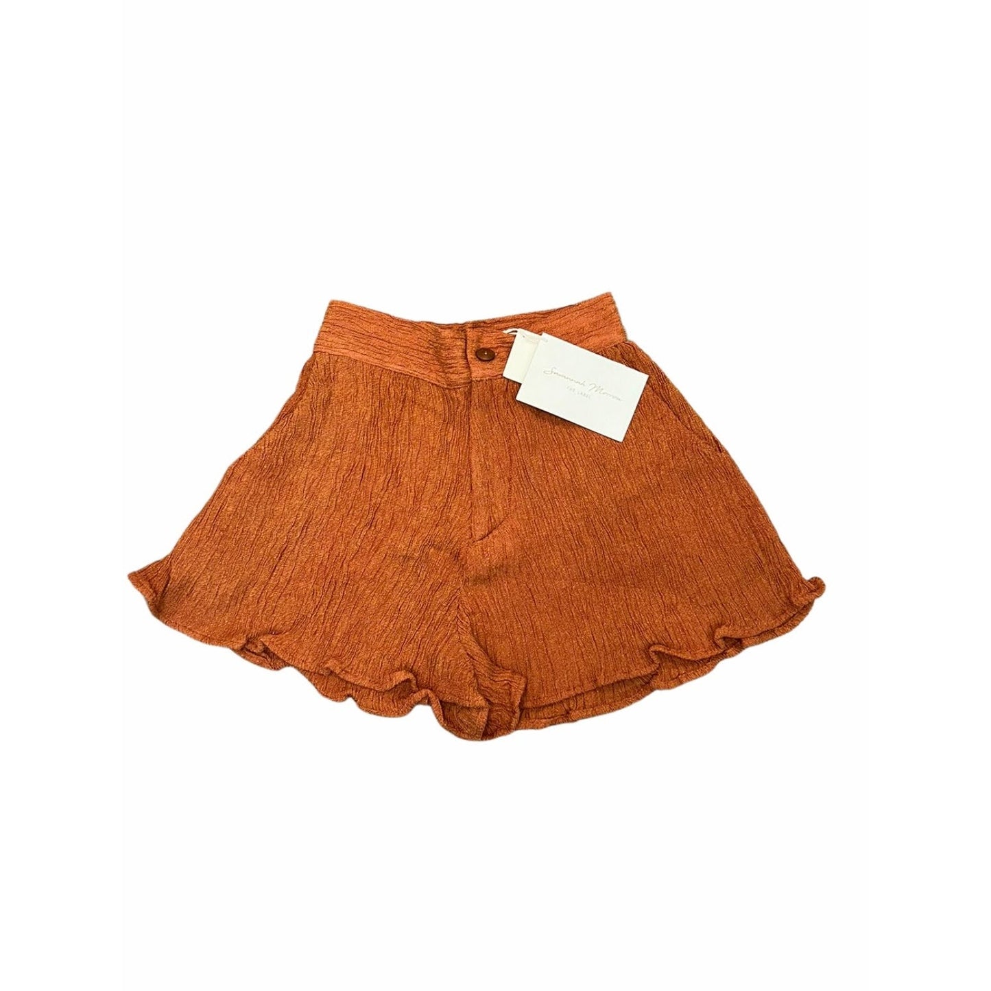 Savannah Morrow Verita Shorts in Orange Size XS Zip Fly Textured Ruffle Pockets