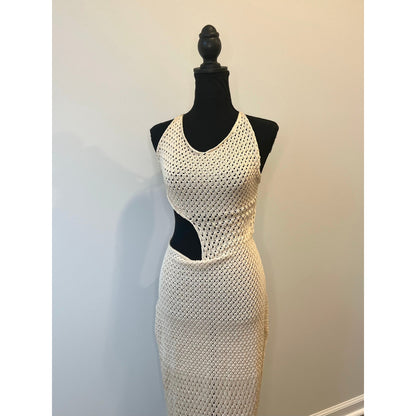 Savannah Morrow Tiva Maxi Dress in Cream Size XL Sleeveless Open Knit Cutout