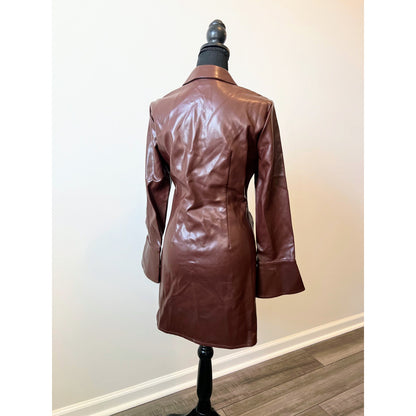 Cinq à Sept Vegan Leather McKenna Shirt Dress in Tobacco Sz 4 Long Sleeve Lined