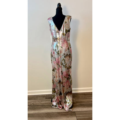 Eliza J Floral Sequined Gown Maxi Dress Size 12 Sleeveless Stretch Lined Formal