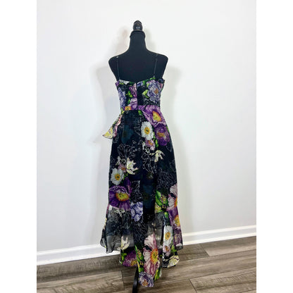 Marchesa Notte Women's V-Neck Floral Print Ruffle-Tiered Dress Size 6 Sleeveless