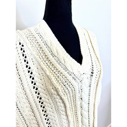 Rag & Bone Jolie Knit Sweater Vest in Cream Large Pullover Chunky Knit V-Neck