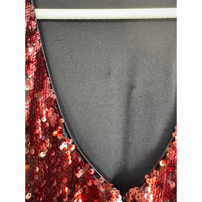 Dress The Population Lola Long Sleeve Red Sequin Mini Dress Size XS