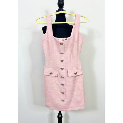 Bardot Emilie Boucle Mini Dress in Pink Size 2 Sleeveless Button Front Pockets