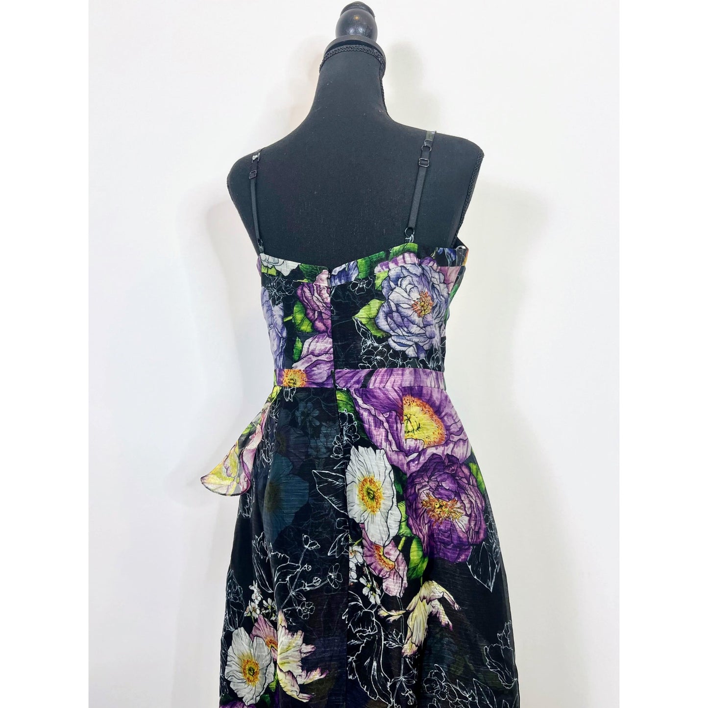 Marchesa Notte Women's V-Neck Floral Print Ruffle-Tiered Dress Size 6 Sleeveless