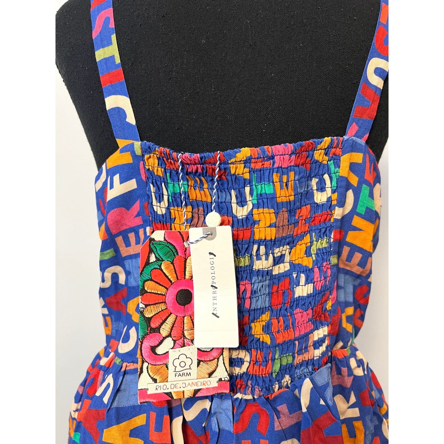 FARM Rio x Antropologie Fantastic Peplum Tank Top Large Colorful Letter Print