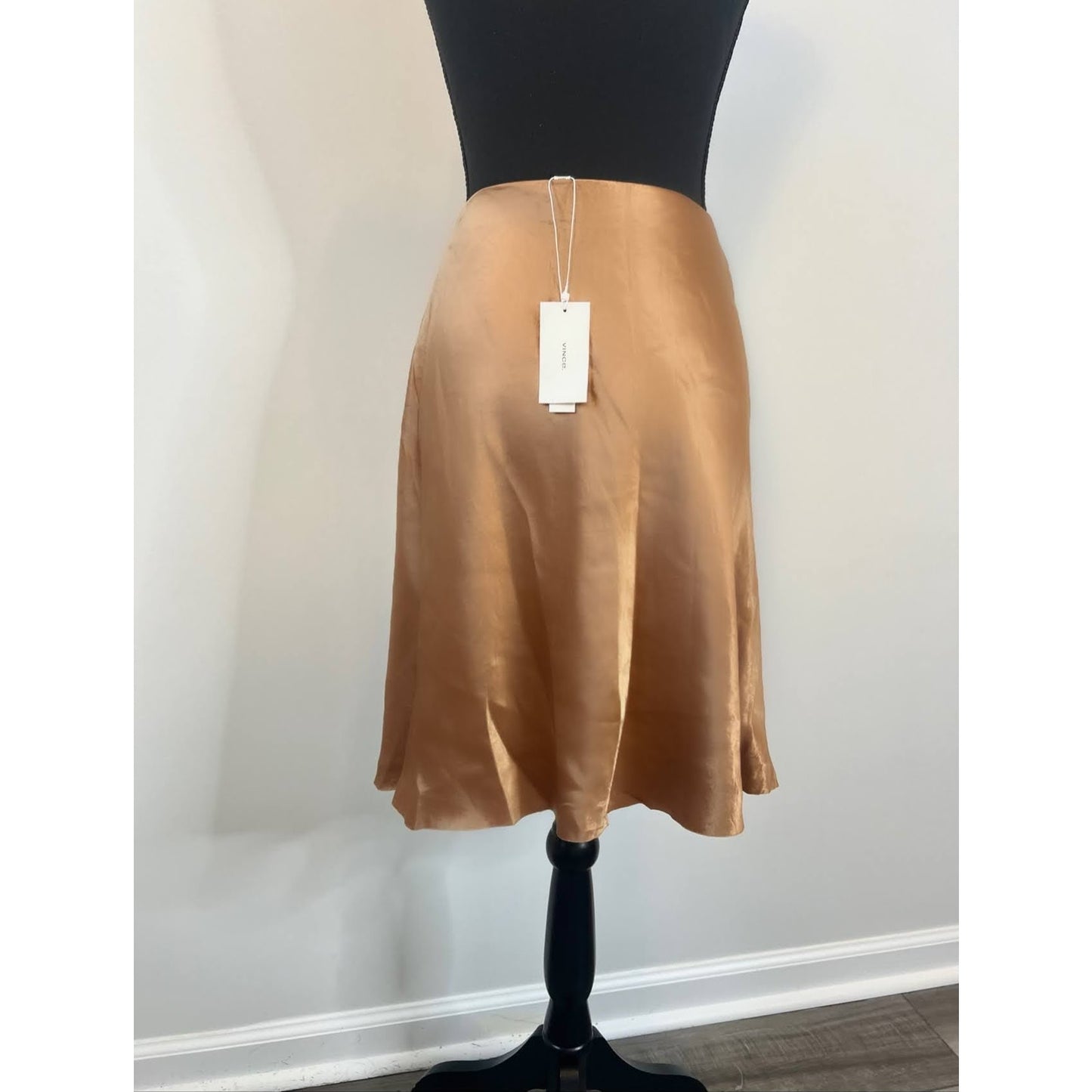 Vince Women's Short Slip Skirt in Rose Gold Large Satin Pull On Formal Party