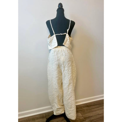 Free People Tulip Co-Ord Set in Ivory Ecru Check Gingham Gauze Large Textured