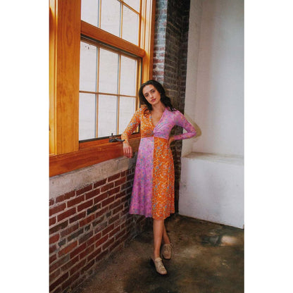 NEW Rachel Antonoff Olivia Mesh  Floral Midi Dress Orange/Pink Size 8