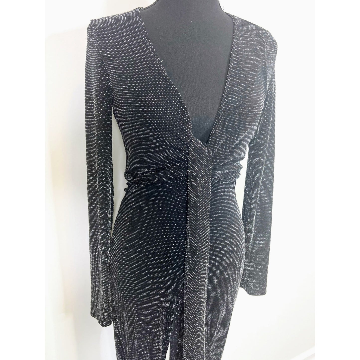 Show Me Your Mumu Martina Jumpsuit in Black Small Pull On Metallic Long Sleeve