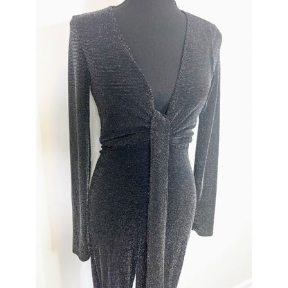 Show Me Your Mumu Martina Jumpsuit in Black Small Pull On Metallic Long Sleeve