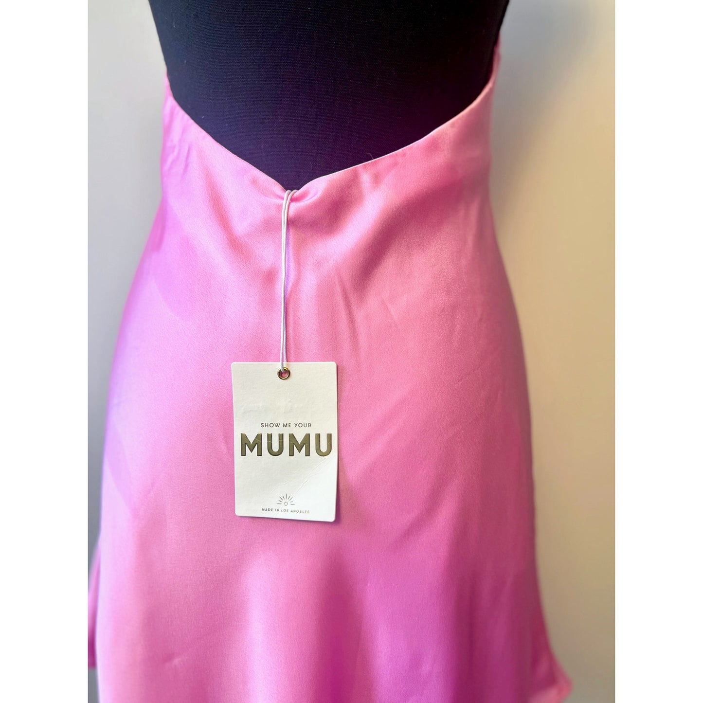 Show Me Your Mumu Jasmine Halter Mini Dress Pink Luxe Satin Medium Halter Lined