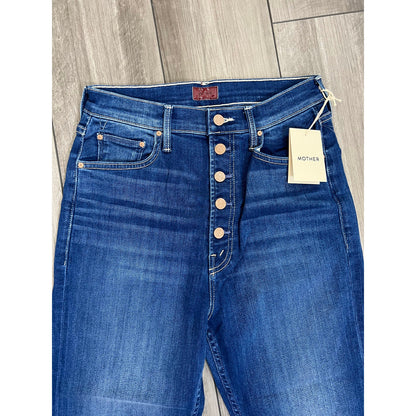 Mother The Pixie Ride Ankle Jeans in Taxi Blue Size 31 Button Fly Denim Pockets