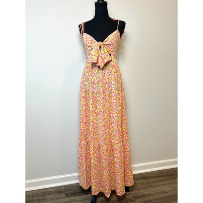 Show Me Your Mumu Sonnett Maxi Dress in Beachy Blossom Medium Sleeveless Cutout