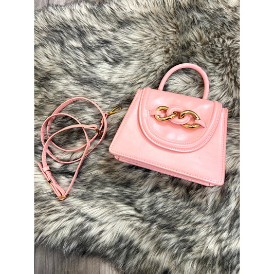 Zara Mini Crossbody Bag in Peach Faux Leather Detachable Strap Chain City Party