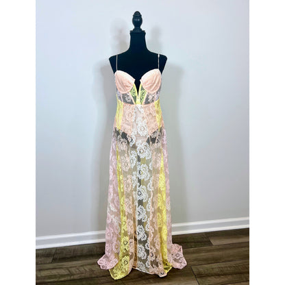 For Love & Lemons Blossom Maxi Dress in Multi Size XL Floral A-Line Lace Lined