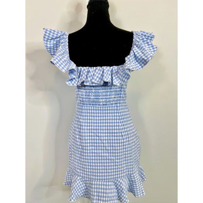 Majorelle Daze Away Mini Dress Small Blue/White Plaid Checkered Gingham Lined