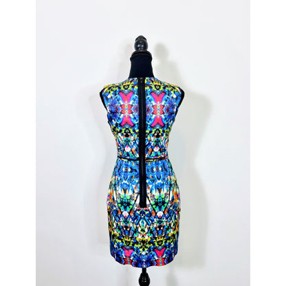 Milly Slim Sheath Dress Multicolor Size 2 Stained Glass Print Sleeveless Lined