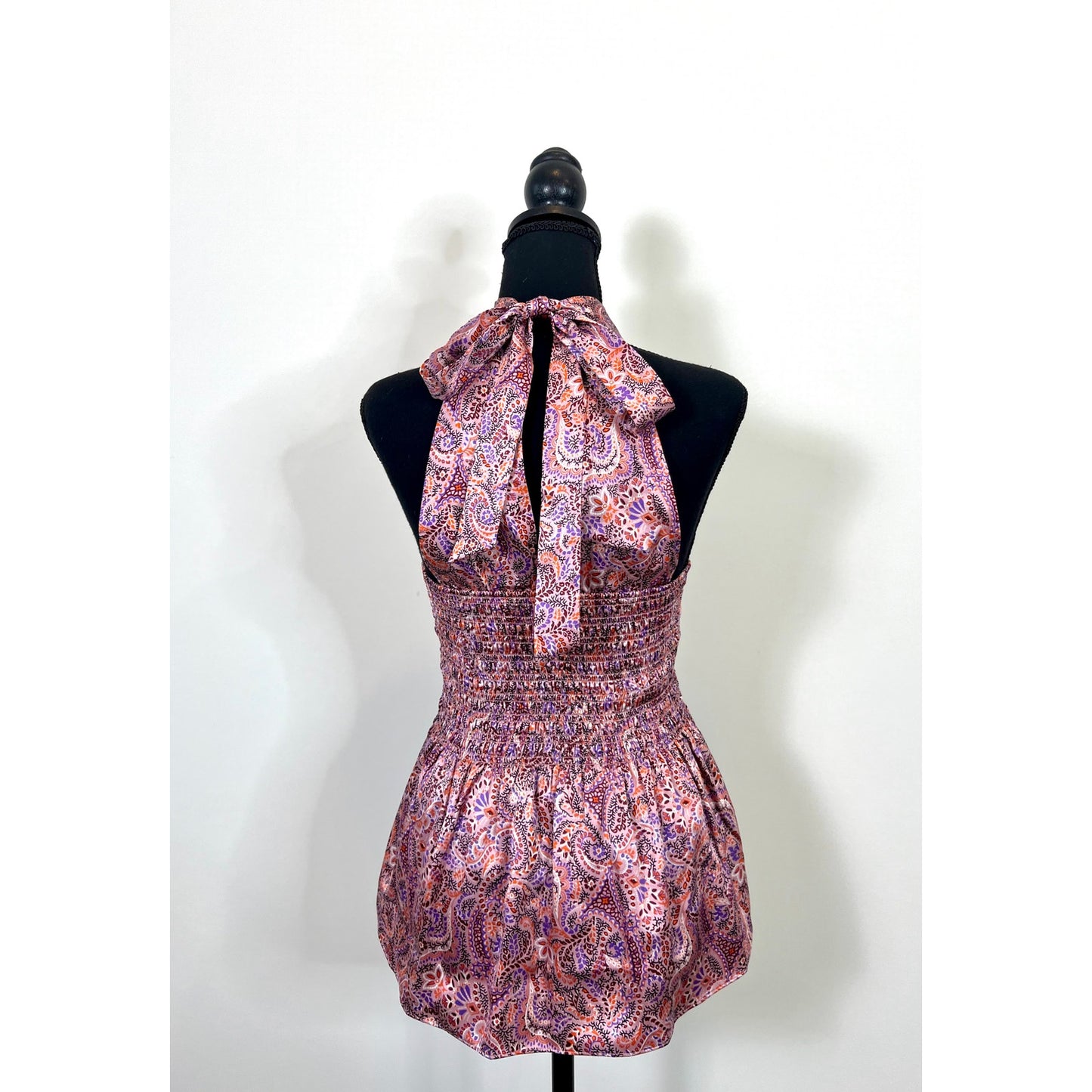 Cinq a Sept Paisley Cutout Silk Halter Tie Tank Sleeveless Medium Floral Paisley